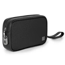 WIWU Master Fingerprint Lock Storage Bag Genuine Cow Leather Data Cable Power Bank Carrying Pouch