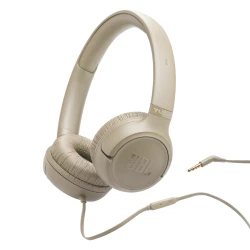 سماعات JBL Tune 530 سلكية على الأذن لون بيج مقبس 3.5 ملم محركات 40 ملم تصميم مريح تجربة صوت محمولة للهواتف الذكية والأجهزة اللوحية وأجهزة الكمبيوتر المحمولة