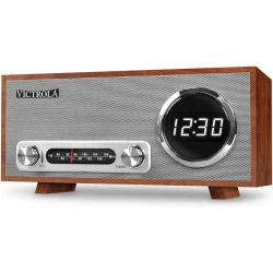 Victrola Broadway Bluetooth Digital Clock Radio Mahogany Finish with Digital Display and Wireless Streaming 2.4 Inch Screen Classic Design