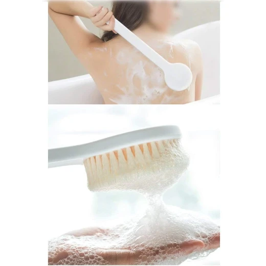 Long Handle Bath Brush with Soft Bristles, White, 14.57 Inch - K store - Image 4
