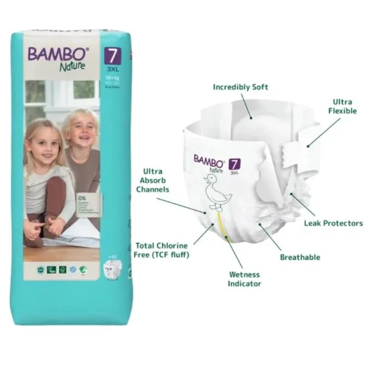 Bambo Nature Boy and Girl Diapers Size 7, 18+ kg, 40 Count, Eco-Friendly - Bambo Nature - Image 2