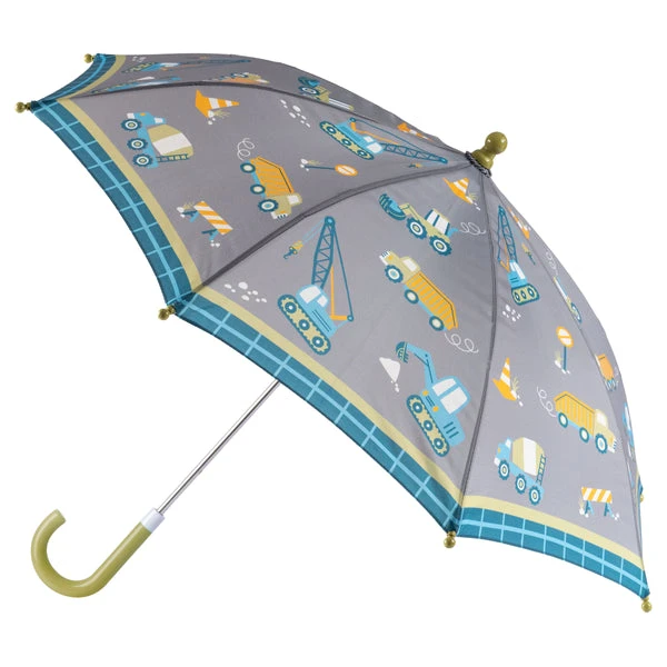 Stephen Joseph Construction Umbrella for Kids, Easy Open, Pinch-Free Design, 22 x 27 Inches - Stephen Joseph