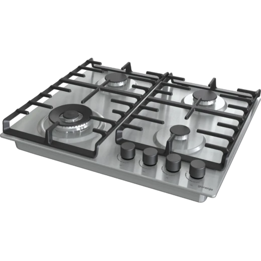 Gorenje 60 cm Built‑In Gas Hob GW642ABX – Stainless Steel 4 Burners with Cast Iron ProGrid Supports, Wok Burner, One‑Hand Electric Ignition, Durable Design, Easy Clean and Powerful Cooking Performance