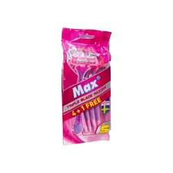 Max Women’s Triple Blade Razors 4+1 Free – Swedish Steel Blades for Smooth Shaving, Aloe Vera and Vitamin E Strip for Skin Protection, Gentle and Effective Hair Removal for Sensitive Skin