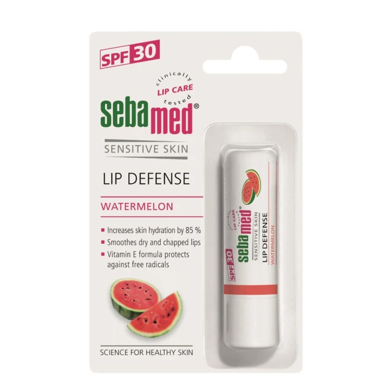 Sebamed Lip Defense Watermelon for Sensitive Skin Moisturizing Lip Balm with SPF Protection Hydrating Care for Dry and Chapped Lips with Vitamin E pH 5.5 Daily Use - Sebamed