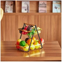 Gold 2 Tier Metal Fruit Stand, Elegant Serving Tray for Kitchen and Dining Table, Decorative Multi-Use Organizer