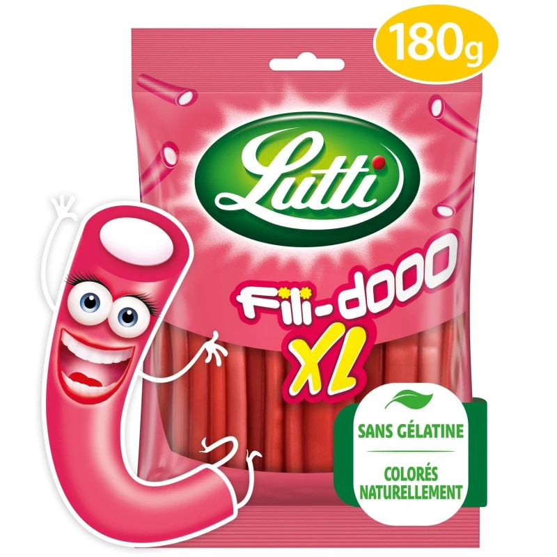 Lutti Strawberry Filidoo Sweets 180g Fruity Jelly Candy with Natural Flavors and Colors - Lutti