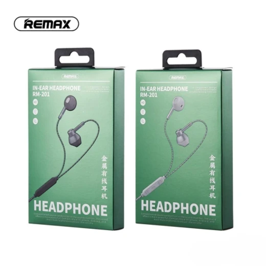 سماعات أذن سلكية REMAX RM-201 باللون الفضي، سماعات داخل الأذن بصوت واضح، تصميم خفيف ومريح، اتصال سلكي ثابت، مناسبة للموسيقى والمكالمات والاستخدام اليومي - ريماكس - Image 2