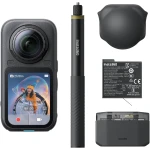 مجموعة INSTA360 X6 الأساسية لكاميرا 360 درجة | كاميرا بدقة 8K + بطاريتان فائقتان + عصا سيلفي غير مرئية بطول 114 سم + غطاء عدسة + حافظة شحن سريع + حقيبة + كابل USB-C + ضمان ممتد - أسود - انستا 360