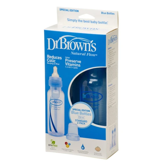 Dr. Brown's 8 oz / 250 ml PP Standard Baby Bottle - Blue, 2-Pack - دكتور براونز - Image 2