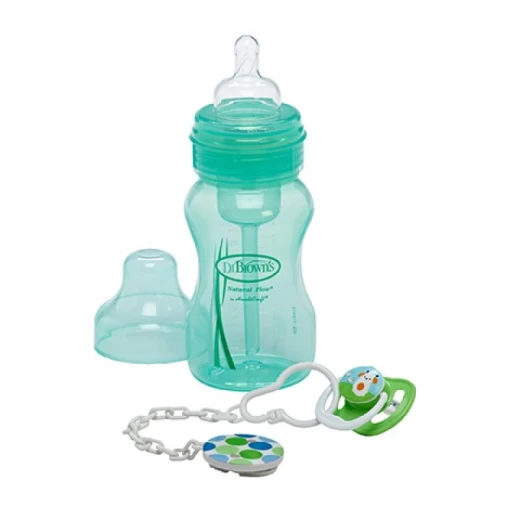 Dr. Brown's Gift Set (Wide Neck Bottle /Pacifier /Clip) - Green - دكتور براونز - Image 3